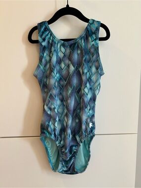 Snowflake Designs Blue Geometric Gymnastics Leotard - Adult Large